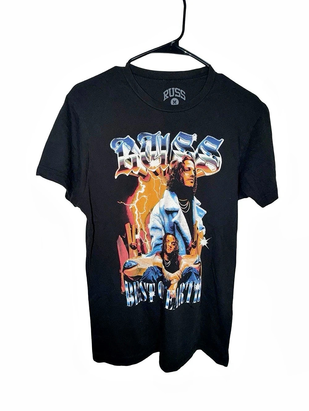 Russ Best on Earth Tour T-Shirt Graphic Tee Black & Blue Medium